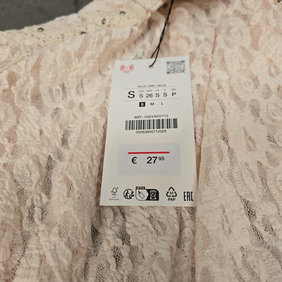 ZARA LACE TOP – PINK/BEIGE, UK SIZE S