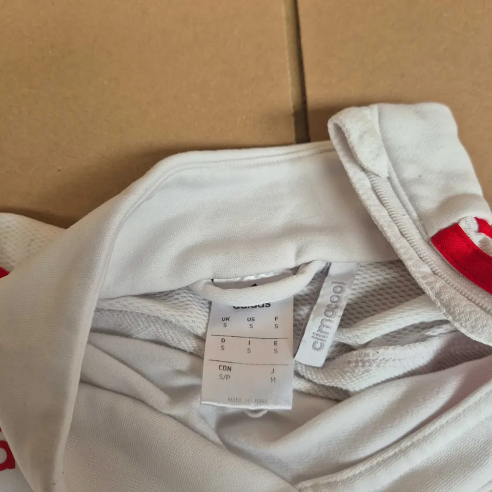 ADIDAS MANCHESTER UNITED AWAY JUMPER– WHITE WITH RED TRIM, CLIMACOOL (AON SPONSOR) S