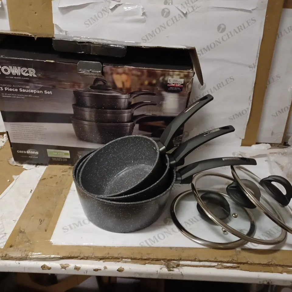 TOWER T81212 CERASTONE FORGED 3-PIECE SAUCEPAN SET,18/20/22CM, GRAPHITE