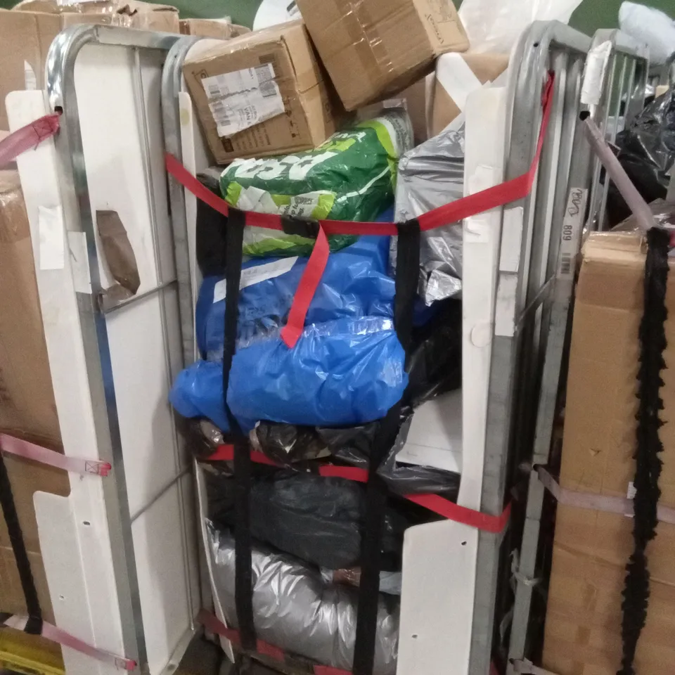 CAGE OF ASSORTED HOUSEHOLD GOODS AND PRODUCTS TO INCLUDE; CHRISTMAS DECORATIONS ETC