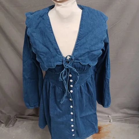 NOBODY'S CHILD LONG SLEEVE DENIM BIRDIE MINI DRESS IN BLUE SIZE 6