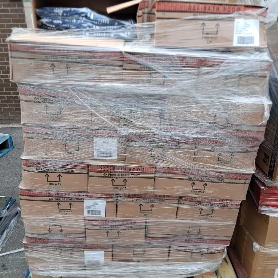 PALLET CONTAINING APPROXIMATELY 56 6-PACK BOXES OF BRAND NEW BEACH TOWELS