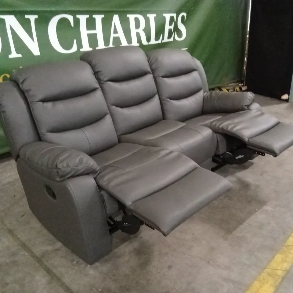 ROTHBURY LUXURY FAUX LEATHER HIGH BACK 3 SEATER MANUAL RECLINER SOFA - CHARCOAL RRP £729