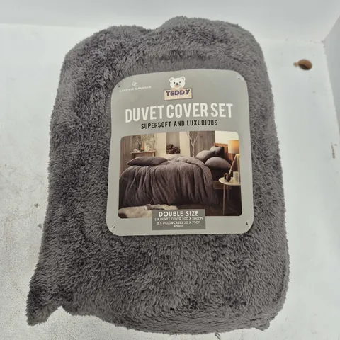 GAVENO CAVAILIA TEDDY FLEECE DUVET COVER SET IN GREY - DOUBLE