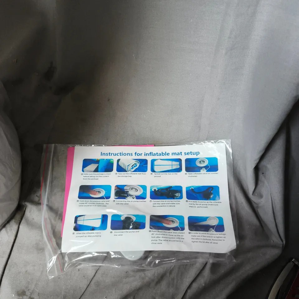 INFLATABLE CAMPING MAT – PINK & WHITE STRIPES, SEALED IN ORIGINAL PACKAGING