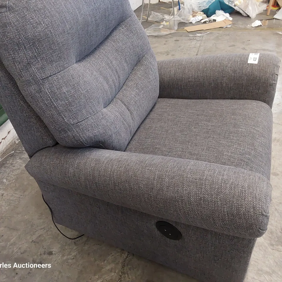QUALITY BRITISH DESIGNER G PLAN HOLMES POWER RECLINING EASY CHAIR PIERO SLATE FABRIC 