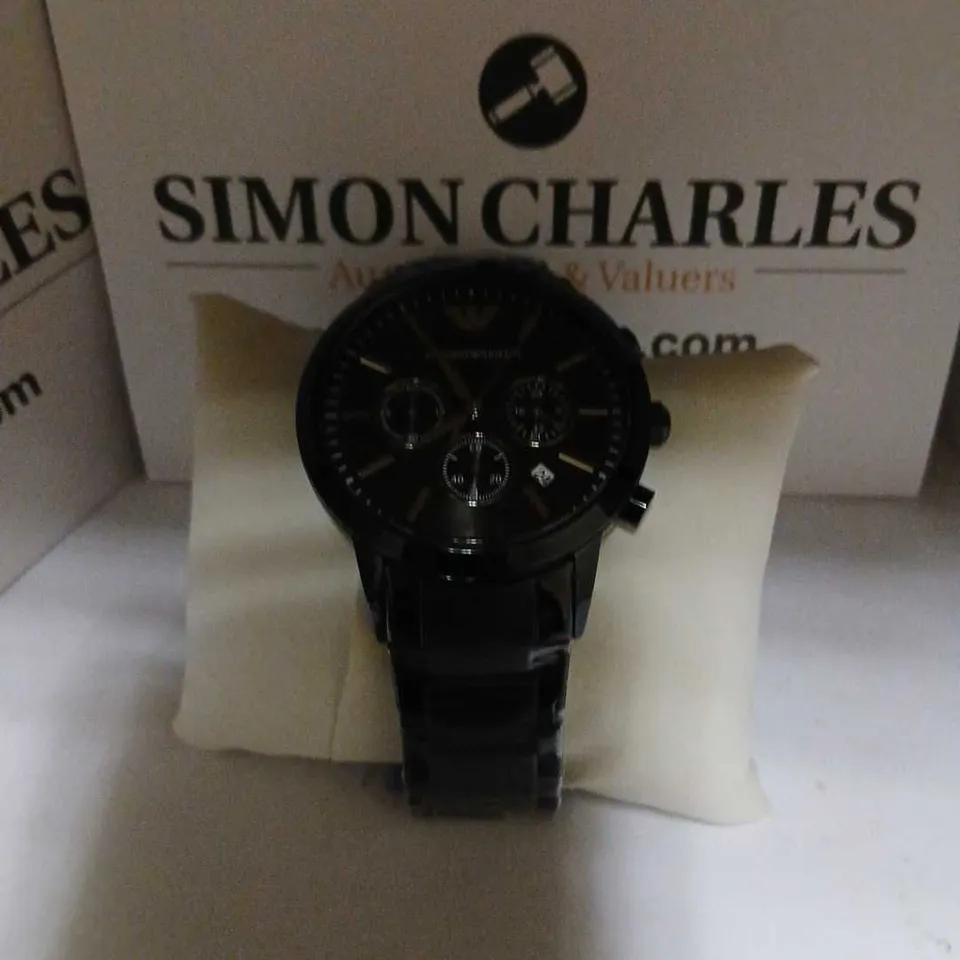 EMPORIO ARMANI CHRONOGRAPH WATCH – BLACK DIAL, STAINLESS STEEL BRACELET