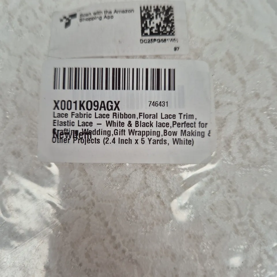 Lace Fabric Ribbon – Floral Elastic Lace Trim, White, 2.4in wide x 5yds