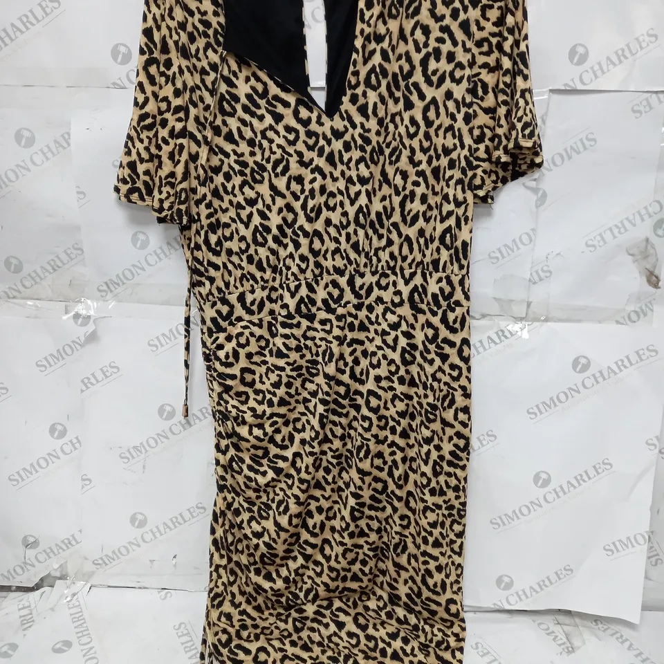 BIBA LEOPARD PRINT SHORT SLEEVE MAXI DRESS - SIZE 14