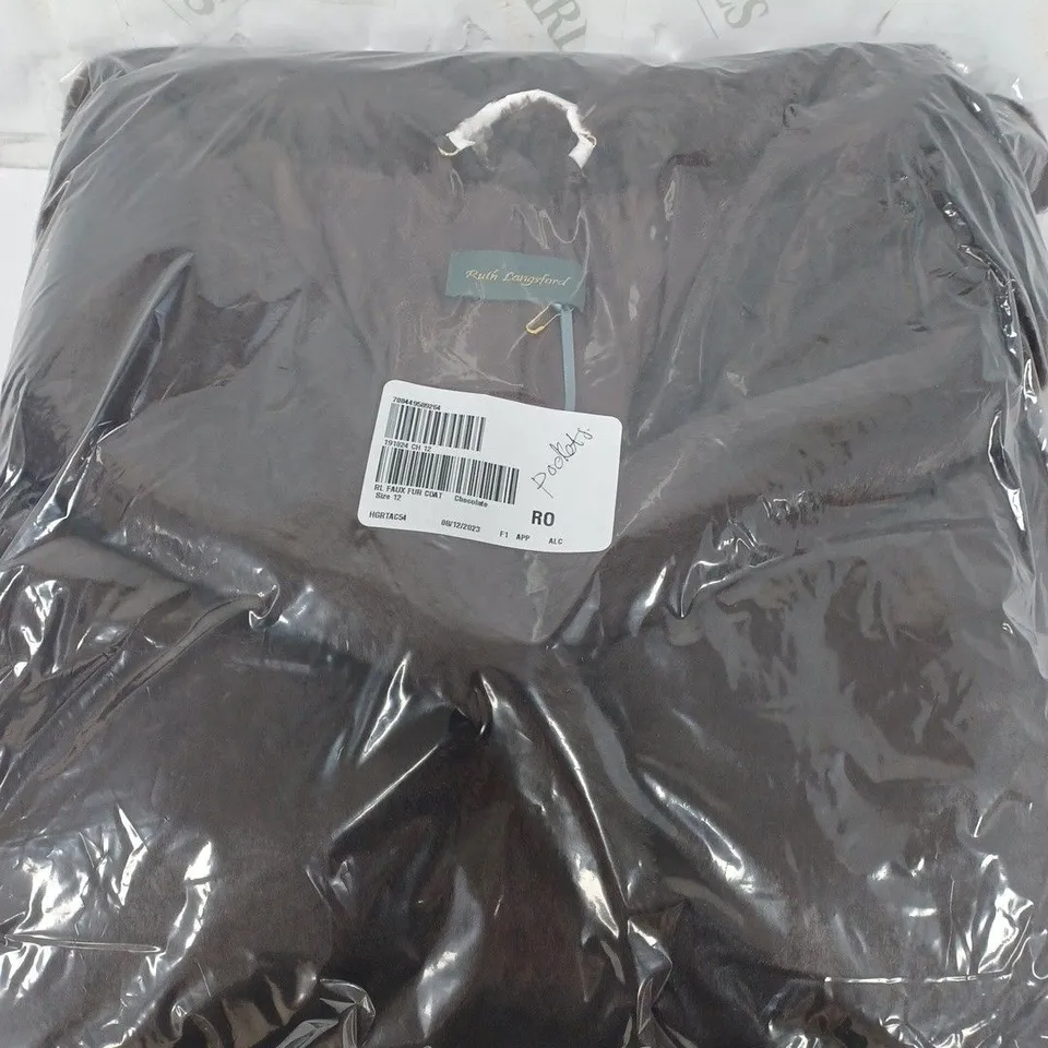 RUTH LANGSFORD FAUX FUR COAT IN CHOCOLATE - SIZE 12