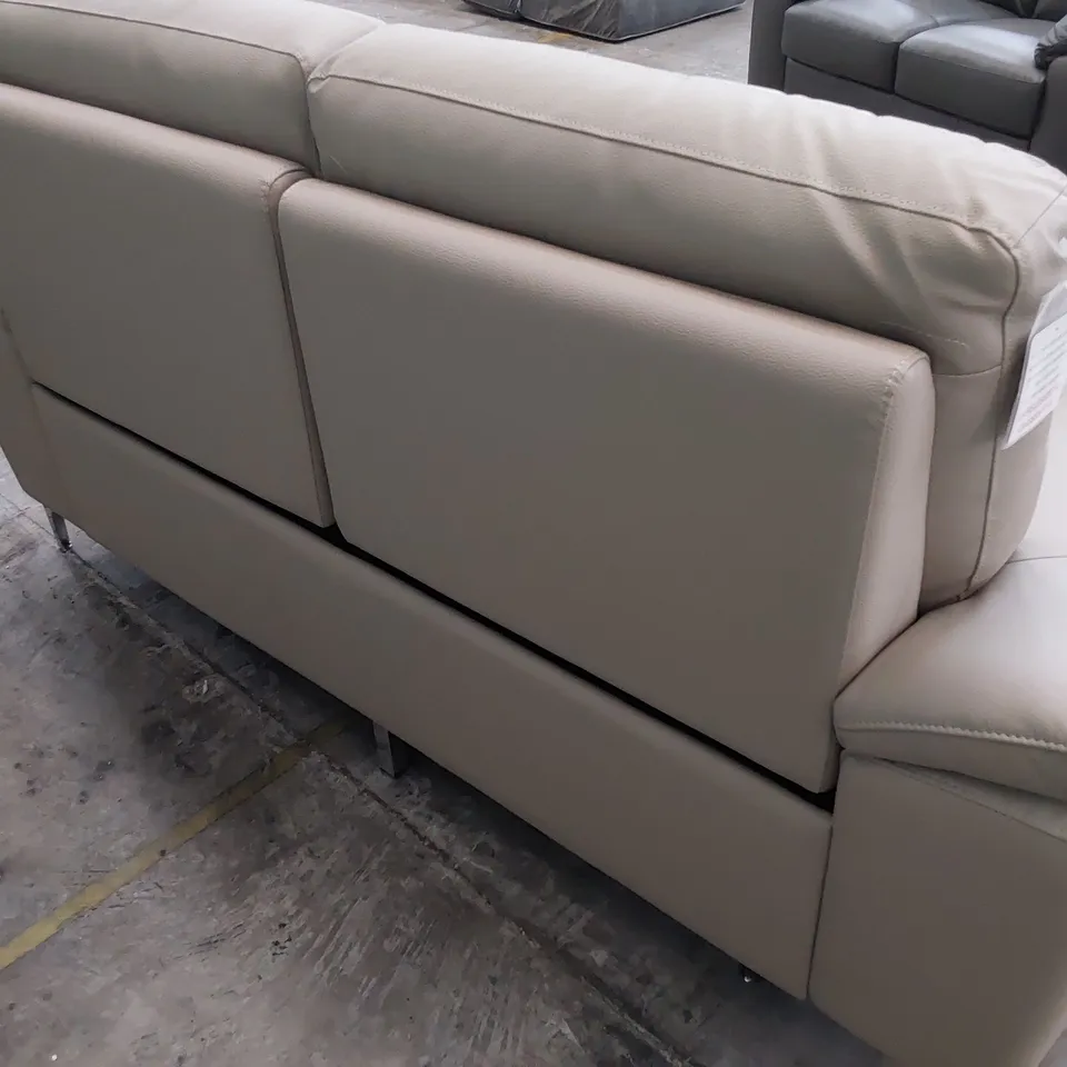 DESIGNER POWER TWO SEATER SOFA BEIGE LEATHER 