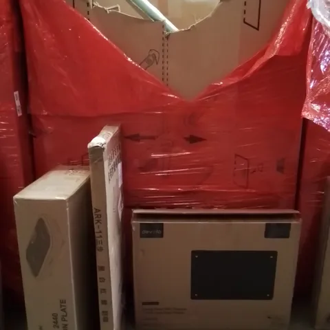 PALLET OF ASSORTED HOUSEHOLD GOODS AND PRODUCTS TO INCLUDE;VIBRATION PLATE,LADDERS,GLASS PANEL HEATER