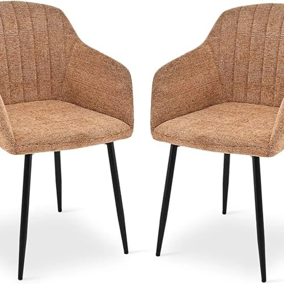 BOXED DINING CHAIRS SET OF 2 CHENILLE ARMCHAIR FOR LIVING ROOM WITH METAL LEGS KITCHEN CHAIRS, ORANGE