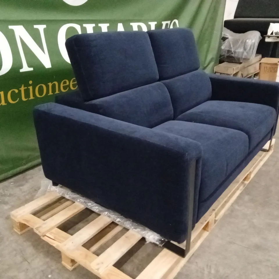 QUALITY DESIGNER ITALIAN MADE MASSIMO 2 SEATER SOFA - DARK BLUE FABRIC