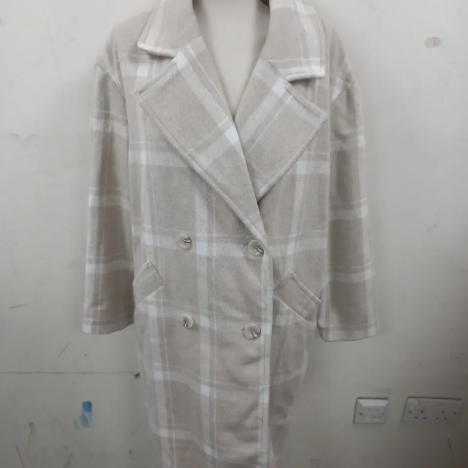 PRIMARK NATURAL CHECK MAXI COAT - UK 10