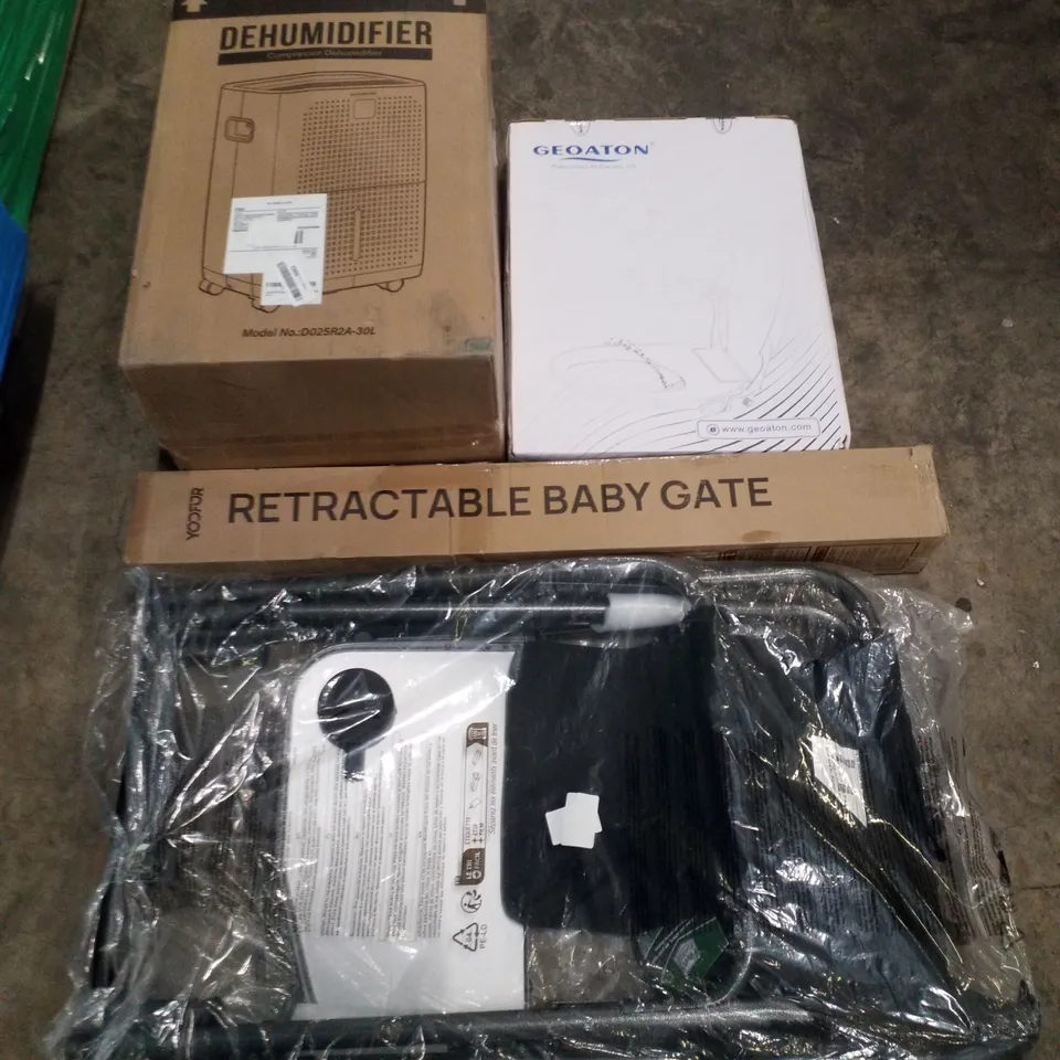 PALLET CONTAINING ASSORTED PRODUCTS INCLUDING DEHUMIDIFIER, BIDET TOILET SEAT, RETRACTABLE BABY GATE, CAMPING CHAIR