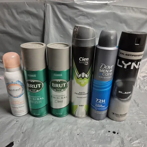 APPROXIMATELY 10 ASSORTED AEROSOLS TO INCLUDE LYNX, DOVE MEN AND BRUT
