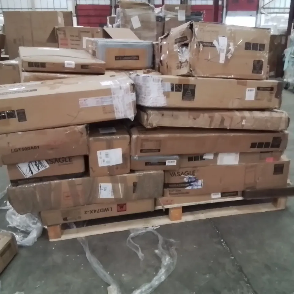 PALLET OF ASSORTED HOUSEHOLD FURNITURE TO INCLUDE;OFFICE CHAIR,FABRIC WARDROBE,CAT TREE,HALL TREE,LADDER SHELF
