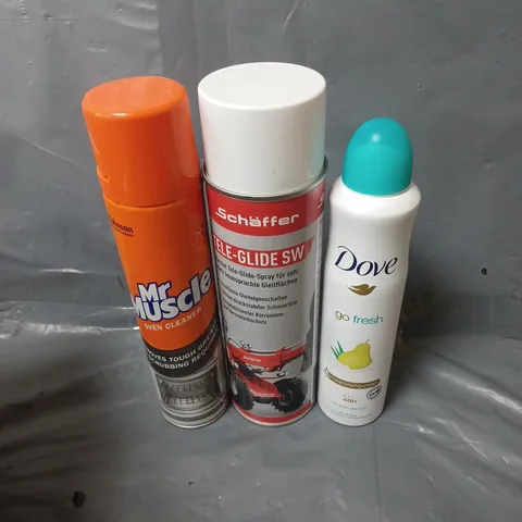APPROXIMATELY 12 ASSORTED AEROSOLS TO INCLUDE TELE-GLIDE SW, DOVE GO FRESH, MR MUSCLE OVEN CLEANER, ETC - COLLECTION ONLY