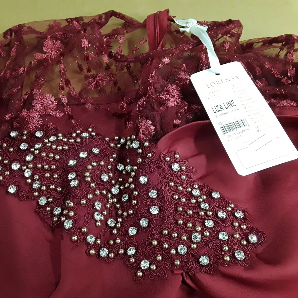 LORENZA RED EMBELLISHED DRESS WITH NET SLEEVES - 44