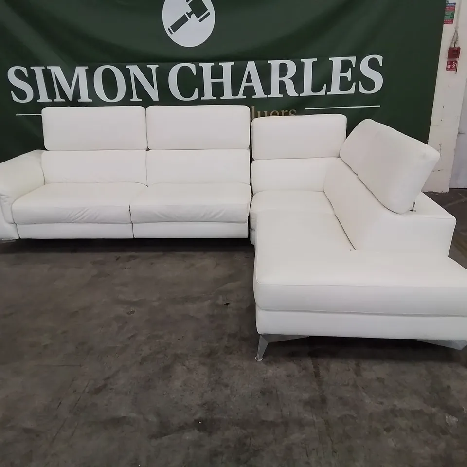 QUALITY ITALIAN DESIGNER FLAVIO POWER RECLINING CHAISE SOFA WITH ADJUSTABLE HEADRESTS WHITE LEATHER 