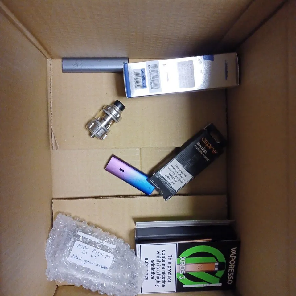 BOX OF APPROX 10 ITEMS TO INCLUDE VOOPOO VINCI Q, OXVA XLIM SE, VAPORESSO iTANK M. 