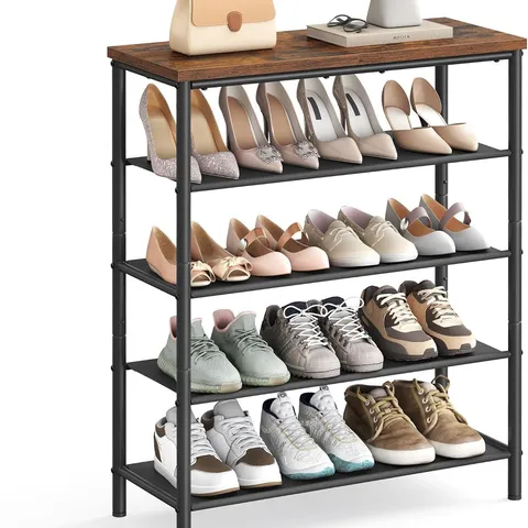 BOXED VASAGLE SHOE RACK 5 TIER, NARROW SHOE STORAGE ORGANISER FOR WARDROBE HALLWAY - BROWN/BLACK 
