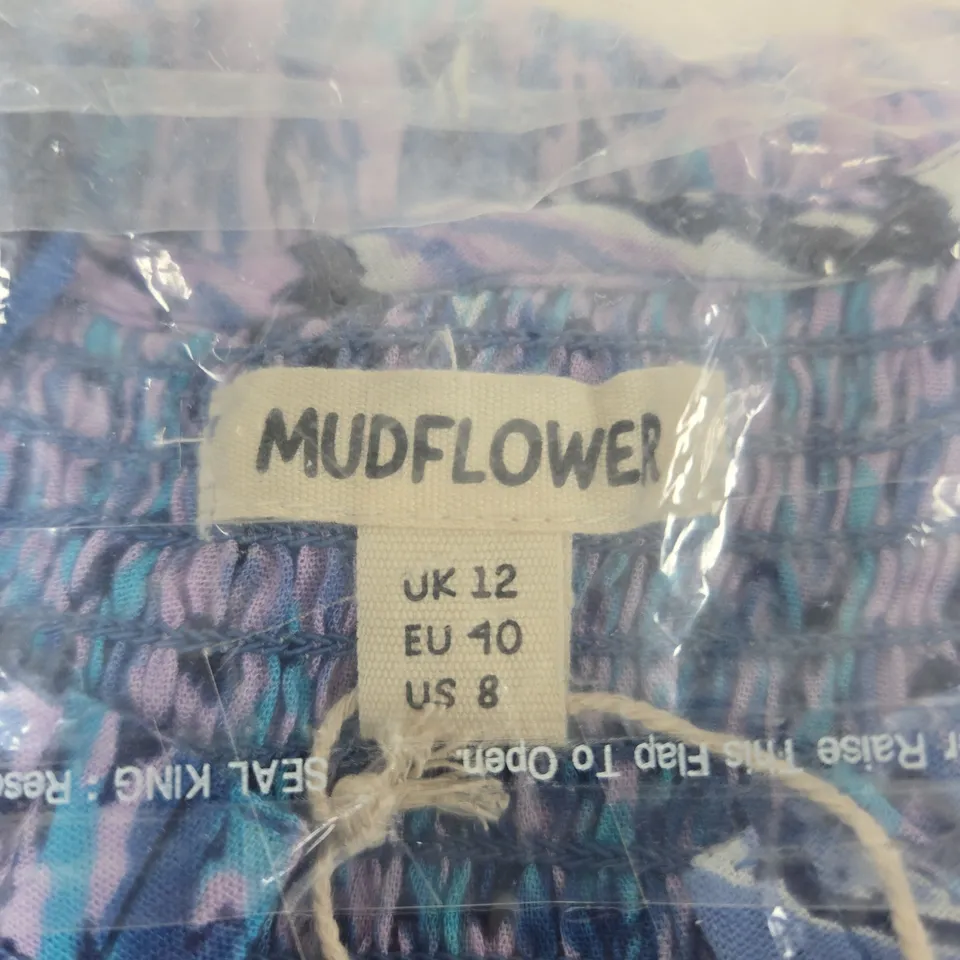 MUDFLOWER WOMEN'S DRESS – PURPLE/BLUE ABSTRACT PRINT – UK 12 (EU 40, US 8)