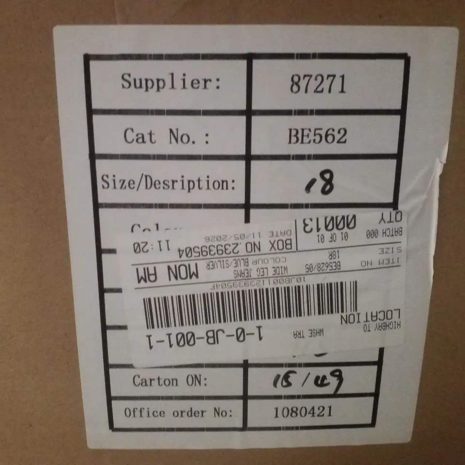 BOX CONTAINING APPROXIMATELY 13 BRAND NEW SIMPLY BE BLUE METALLIC WIDE LEG JEANS - SIZE 18R