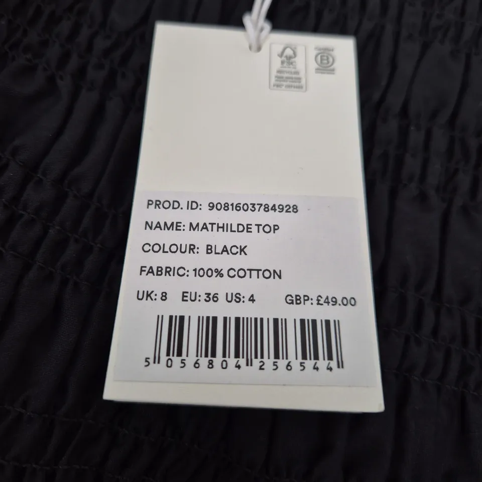 OMNES MATHILDE TOP - BLACK, UK 8 (EU 36, US 4) – 100% COTTON