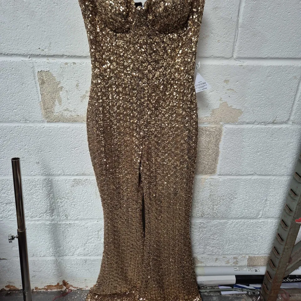 NADINE MERABI GOLD SEQUIN JUMPSUIT – SIZE 10