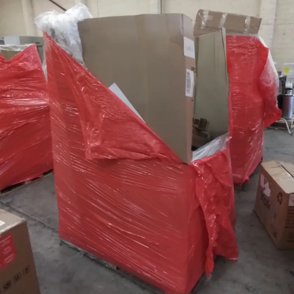 PALLET CONTAINING HOME IMPROVEMENT AND HOUSEHOLD PRODUCTS. INCLUDES CRUTCHES, DUMBELL BENCH, DESK CHAIR, SEAT, SURFING ACCESSORY ETC 