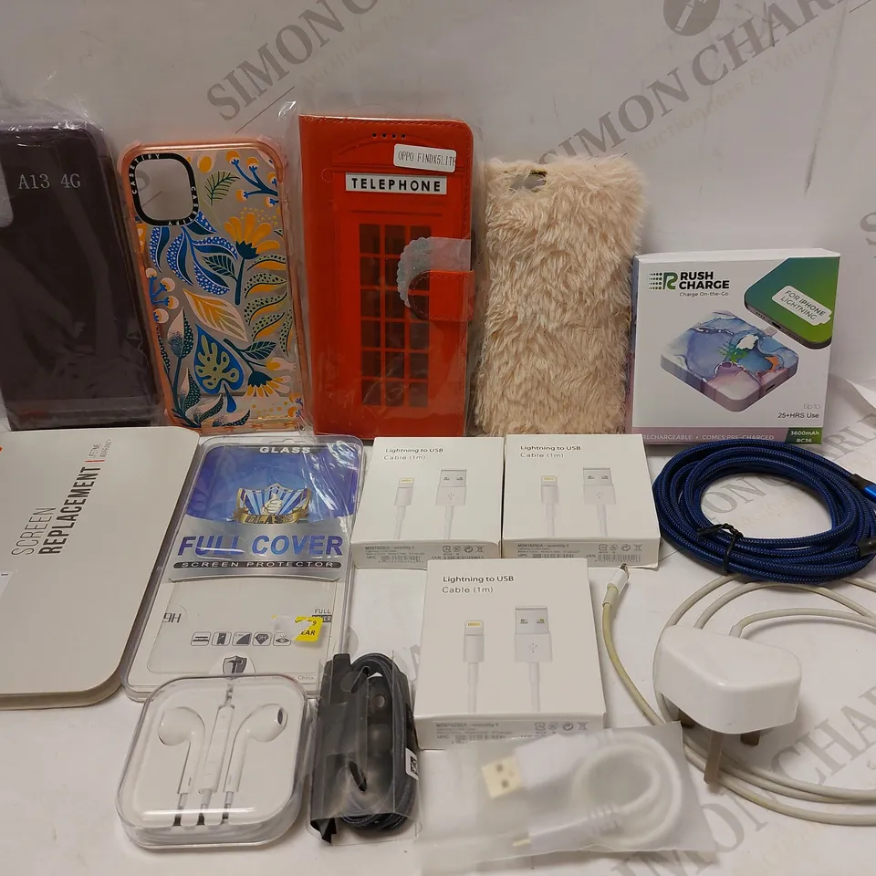 BOX OF APPROX 25 ASSORTED MOBILE PHONE ACCESSORIES TO INCLUDE CASES, USB CABLES, EARPHONES, ETC