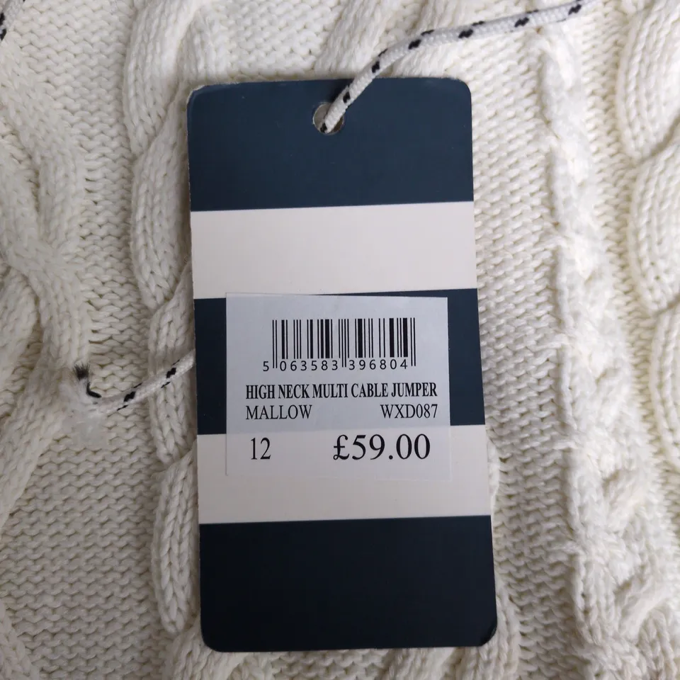 CREW CLOTHING COMPANY MALLOW HIGH NECK MULTI CABLE JUMPER – UK SIZE 12