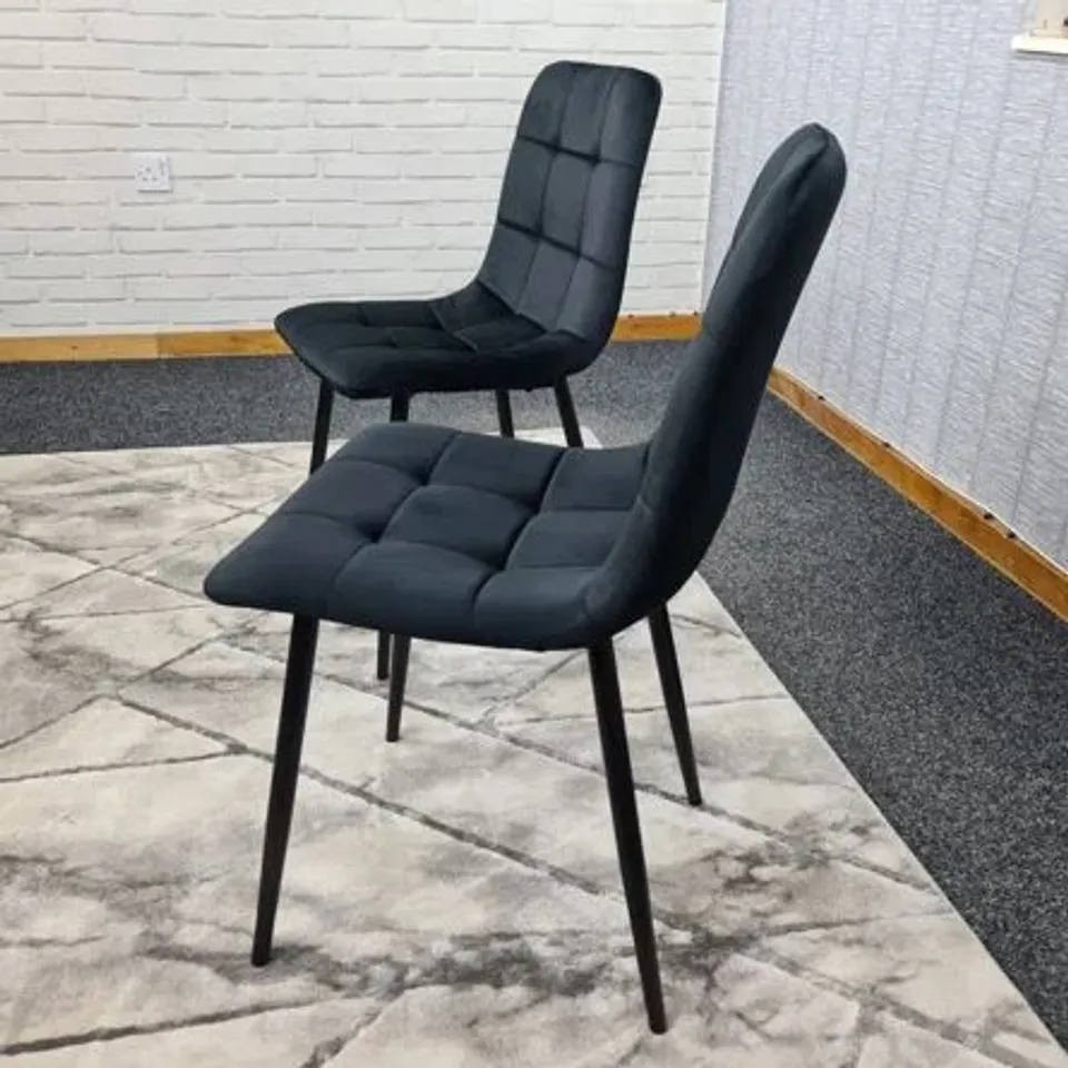 BOXED PAIR BLACK VELVET UPHOLSTERED SIDE CHAIRS