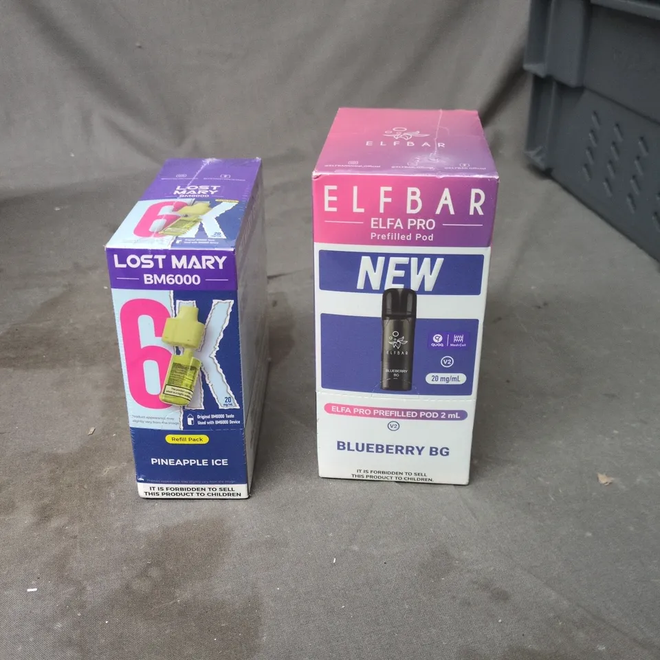 TOTE OF APPROXIMATELY 25 ASSORTED ELECTRONIC CIGARETTE ITEMS TO INCLUDE:  ELFBAR ELFA PRO PREFILLED PODS 