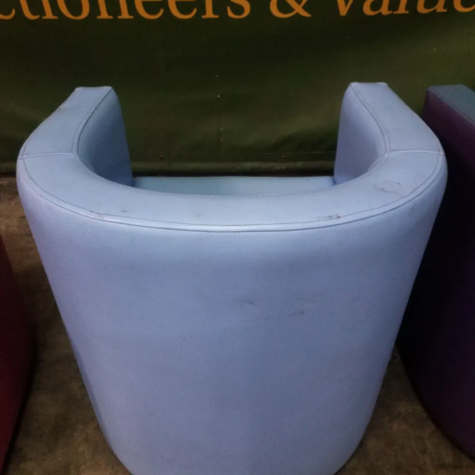SET OF 4 BISTRO/CAFÉ LEATHER LOUNGE BUCKET CHAIRS - YELLOW, PINK, PURPLE & BLUE