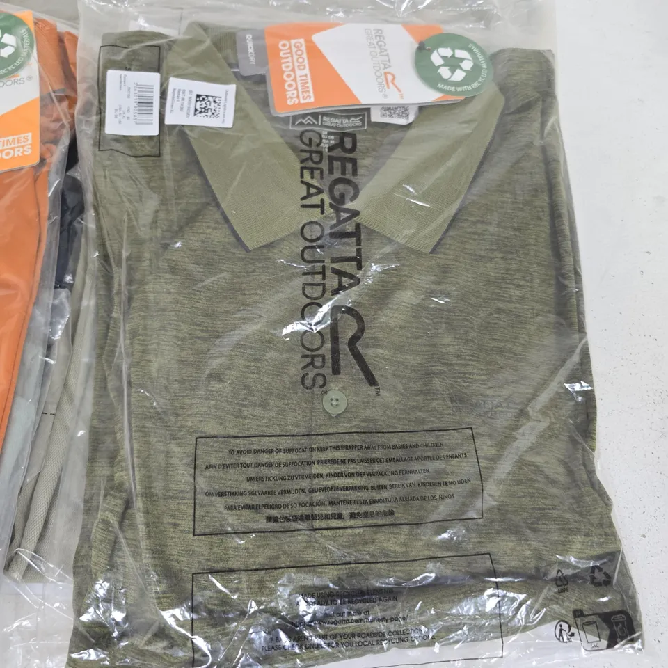 LOT OF 10 ASSORTED BRAND NEW REGATTA POLO SHIRTS IN VARIOUS STYLES, COLOURS AND SIZES