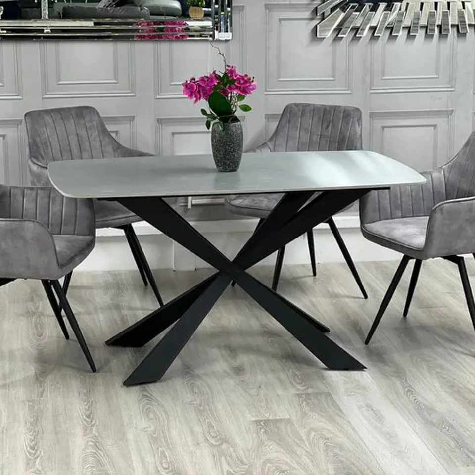 BOXED NEW YORK GREY STONE TOP DINING TABLE (2 BOXES)