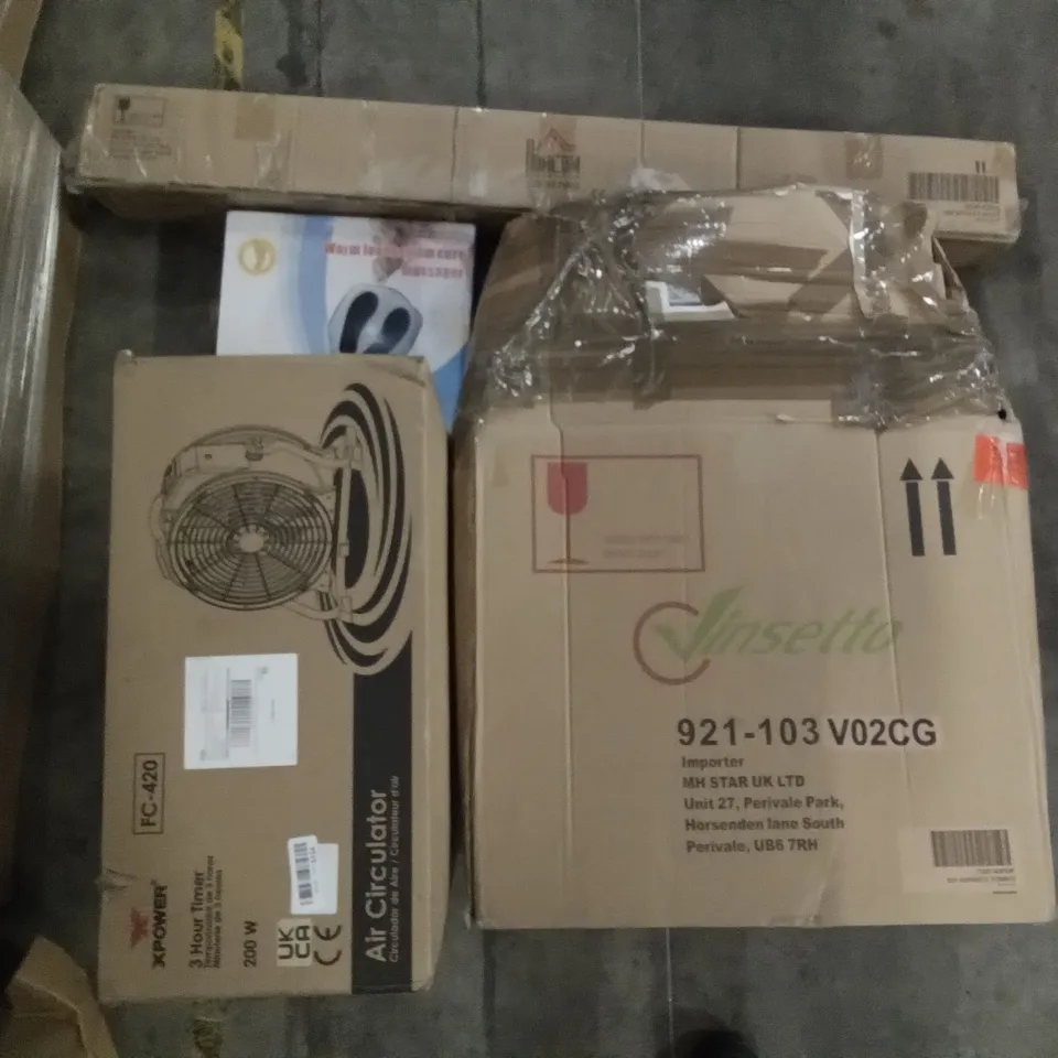 PALLET OF ASSORTED ITEMS INCLUDING XPOWER AIR CIRCULATOR, WARM FOOT BOTTOM CURE MASSAGER, HOMCOM, KOALA HUGS BABYCARE PILLOW