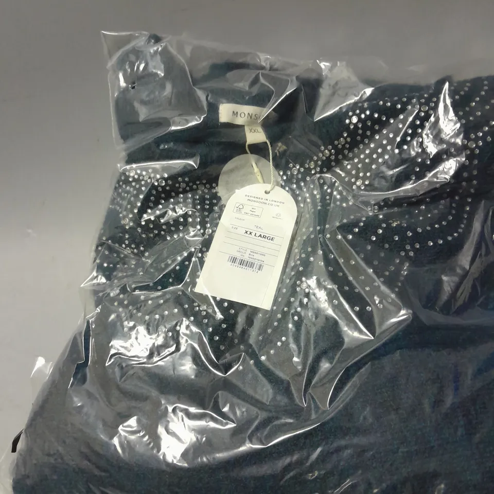 MONSOON EVIE EMBELLISHED JUMPER TEAL SIZE 2XL