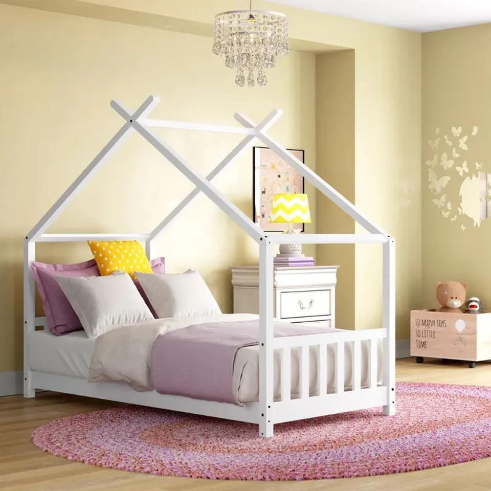BOXED LOGAN SINGLE HOUSE BED IN WHITE (1 BOX)