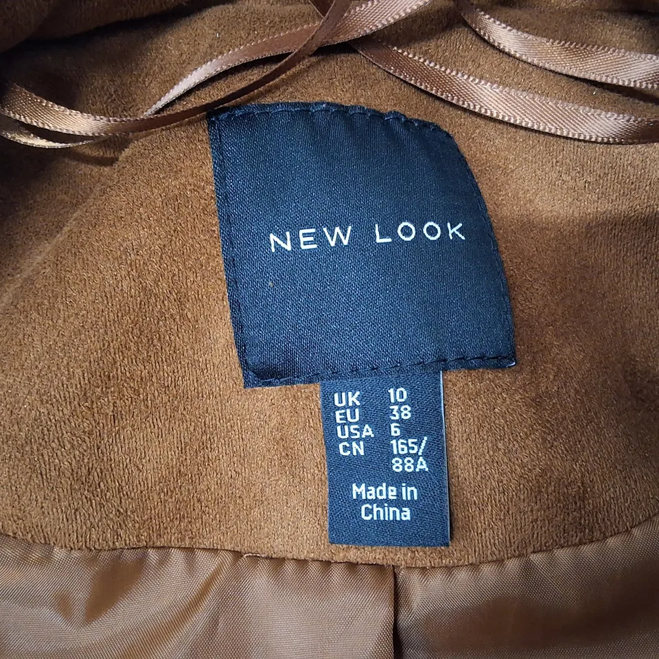 NEW LOOK WOMEN'S BROWN FAUX SUEDE-LOOK BIKER JACKET, UK 10