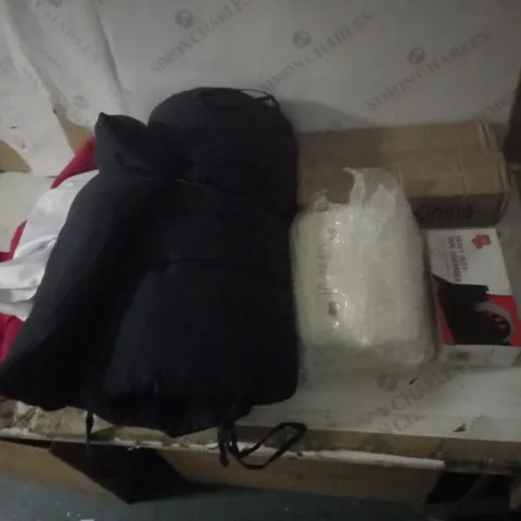 GROUP OF APPROX 10 ASSORTED ITEMS TO INCLUDE CHAIR COVER, MATERIALS, TAPE DISPENSER ETC