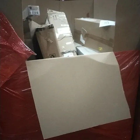 PALLET OF HOUSEHOLD ITEMS TO INCLUDE STEP LADDER, ADJUSTABLE KEYBOARD TRAY,LIQUID LAMP,SLIMLINE HEATER AND OTHER ASSORTED ITEMS...