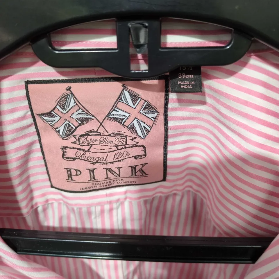 PINK STRIPE SHIRT BY VICTORIA'S SECRET – PINK/WHITE, SUPER SLIM FIT, MADE IN INDIA (39 CM)