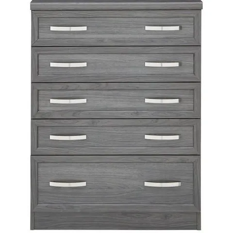 BOXED CAMBERLEY DARK OAK-EFFECT GRADUATED 5-DRAWER CHEST (1 BOX) - COLLECTION ONLY