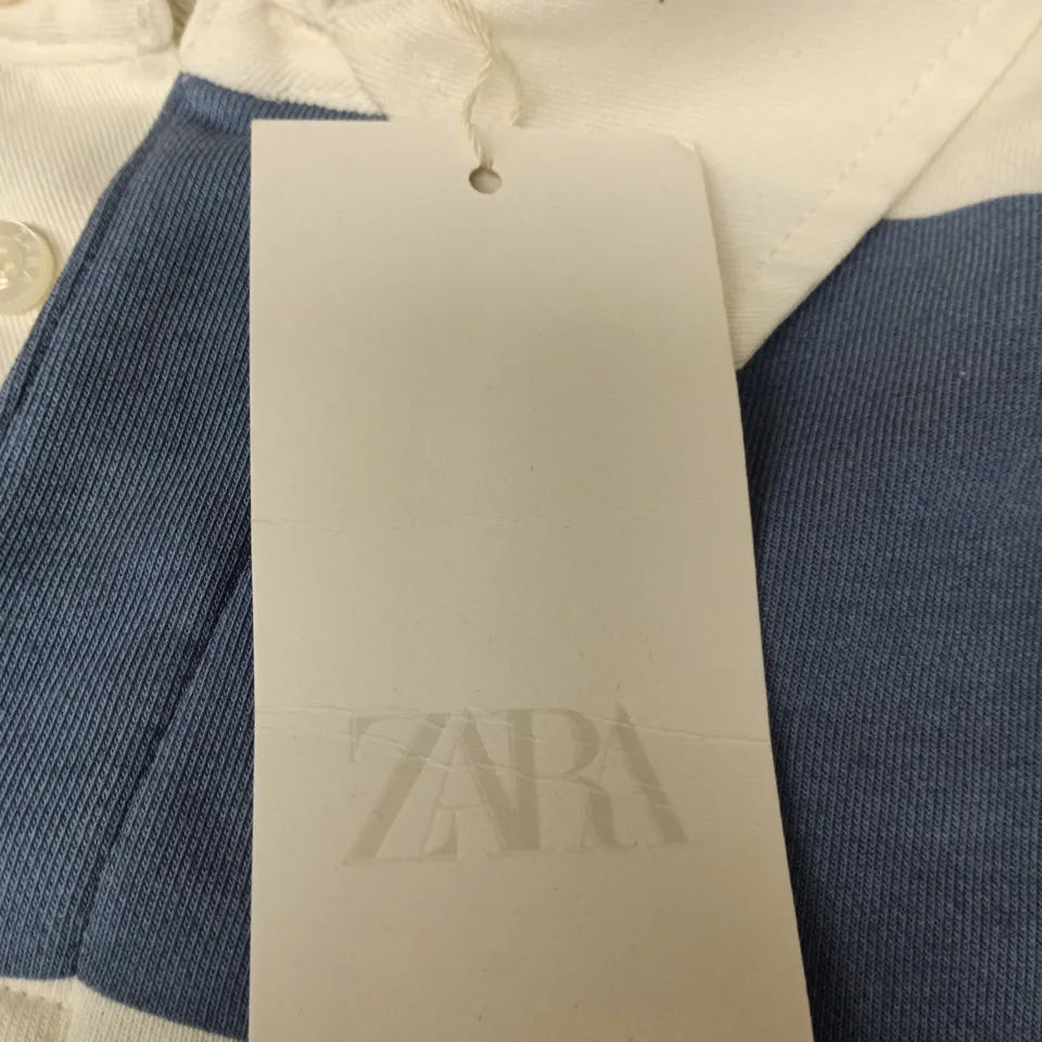 ZARA STRIPED RUGBY SHIRT – NAVY & WHITE, SIZE S (UK 38)