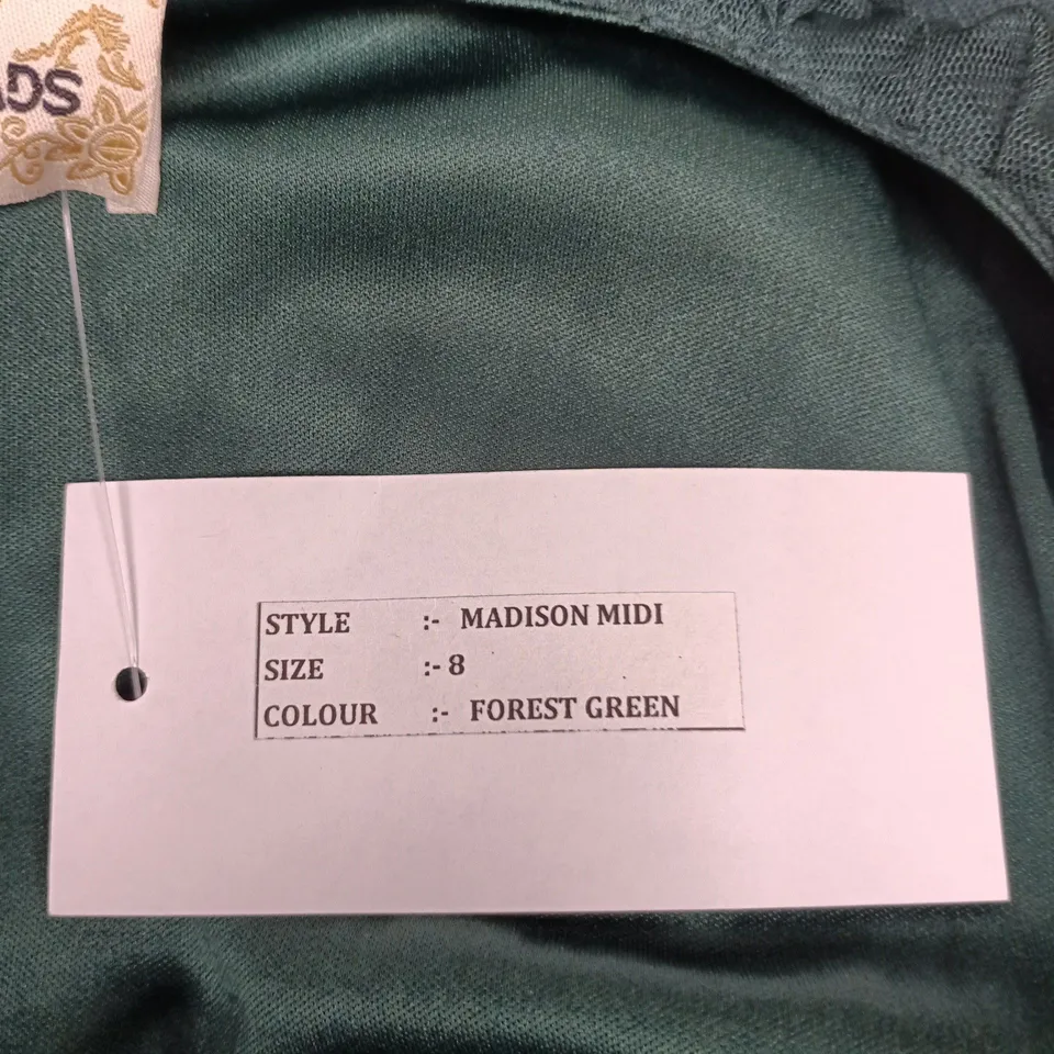 LACE & BEADS MADISON MIDI DRESS – FOREST GREEN, UK SIZE 8