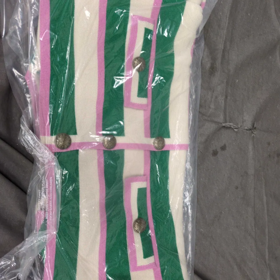 BODEN STRIPED KNITTED CARDIGAN LONG SLEEVES – GREEN, CREAM & PINK
